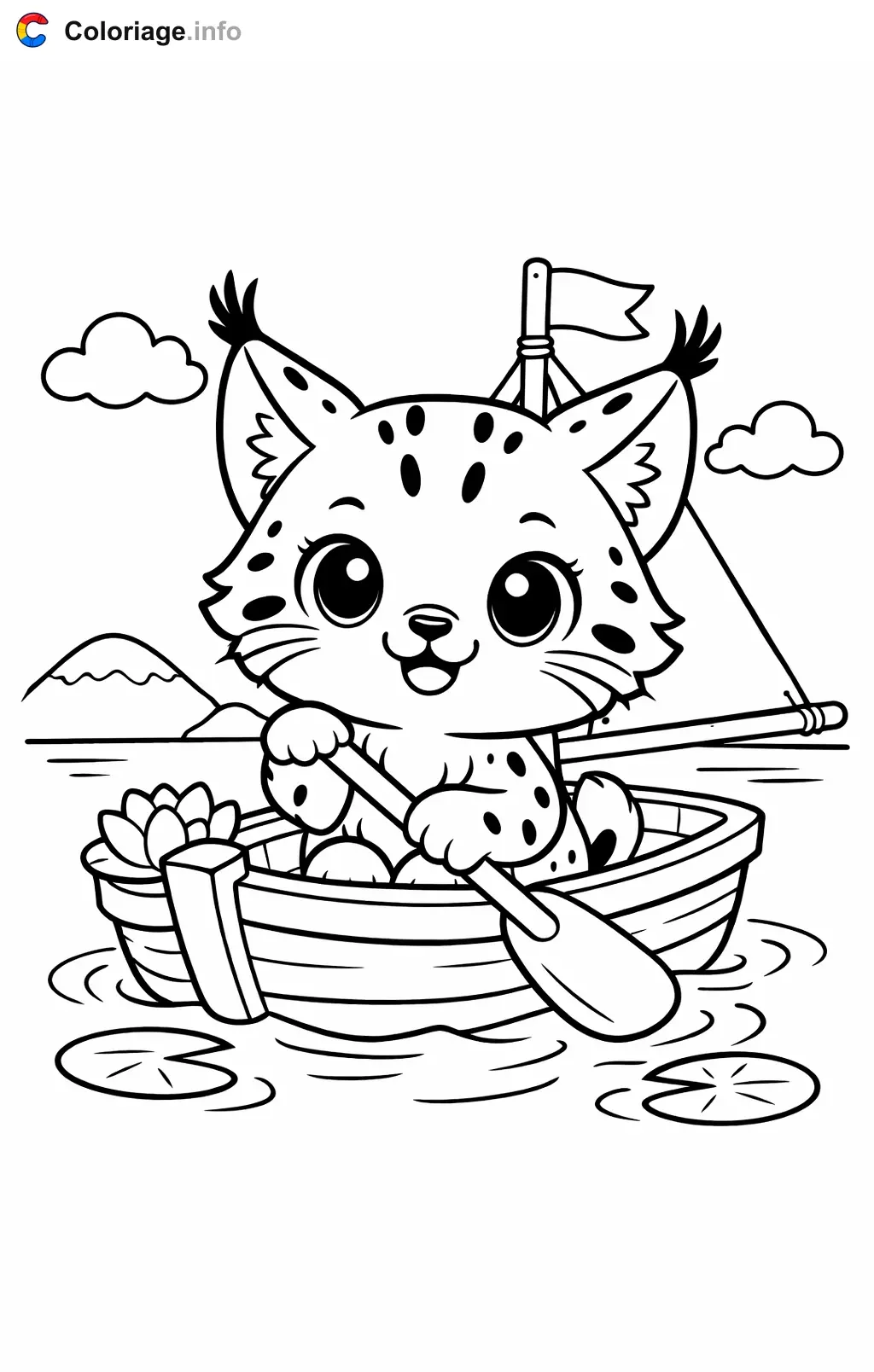 Coloriage Lynx qui navigue sur un bateau - Lynx à imprimer