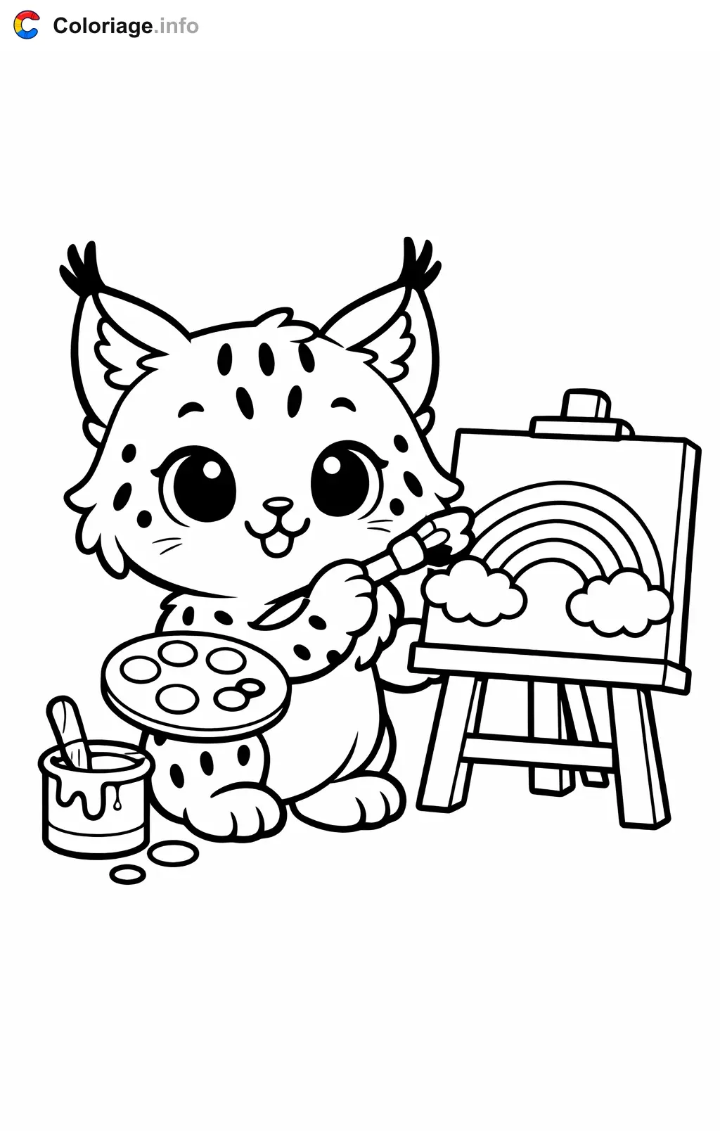Coloriage Lynx qui peint un arc-en-ciel - Lynx à imprimer