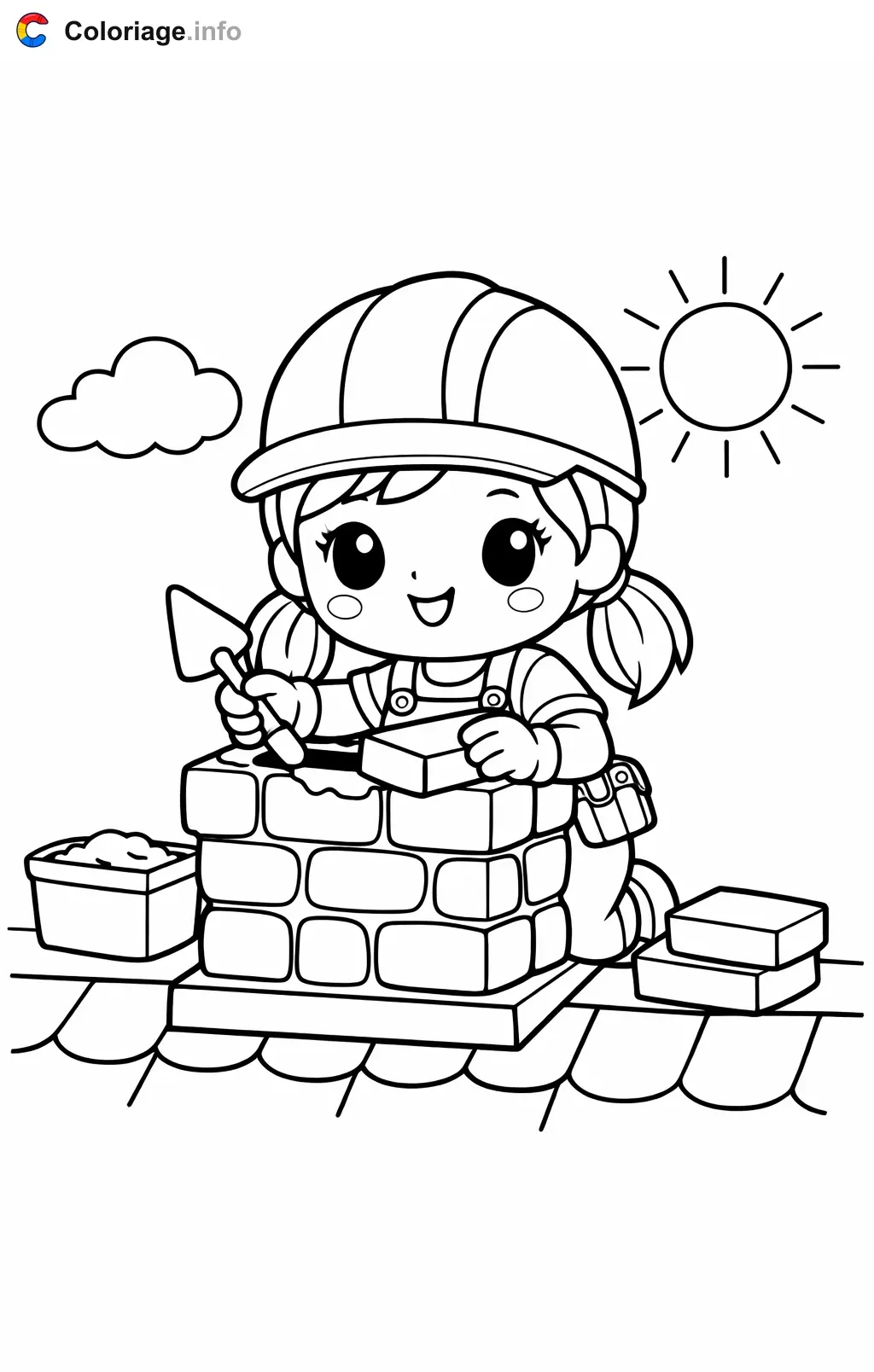 Coloriage Maçon qui construit une cheminée - Maçon à imprimer