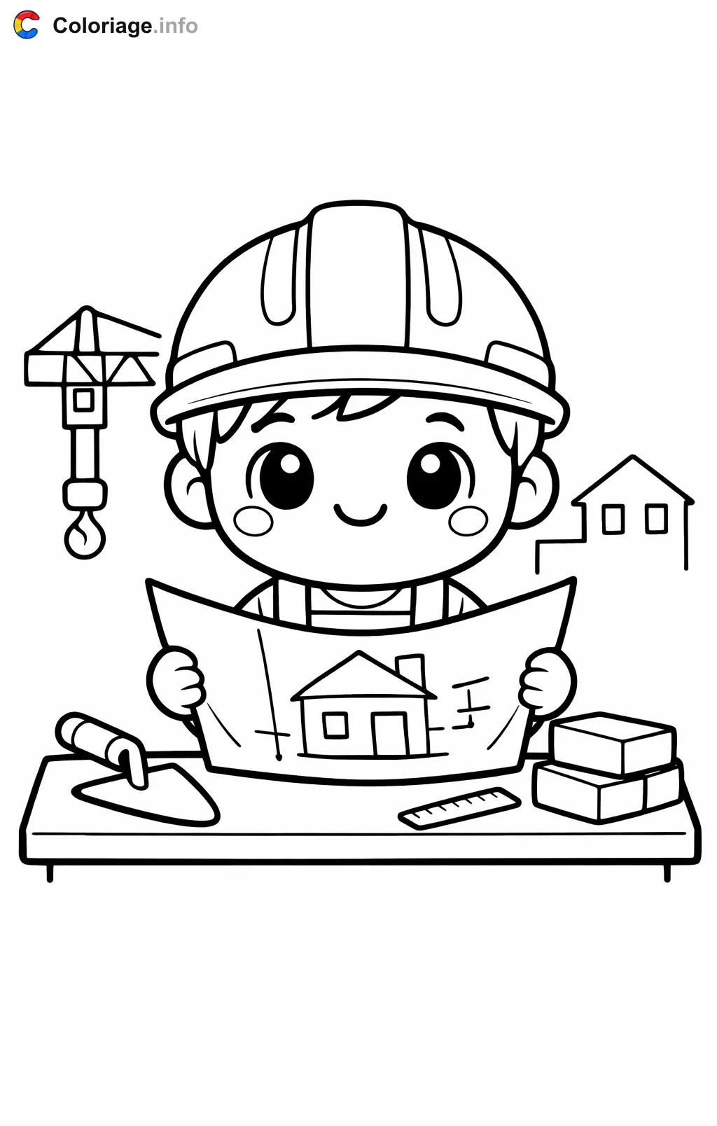 Coloriage Maçon qui lit les plans - Maçon à imprimer