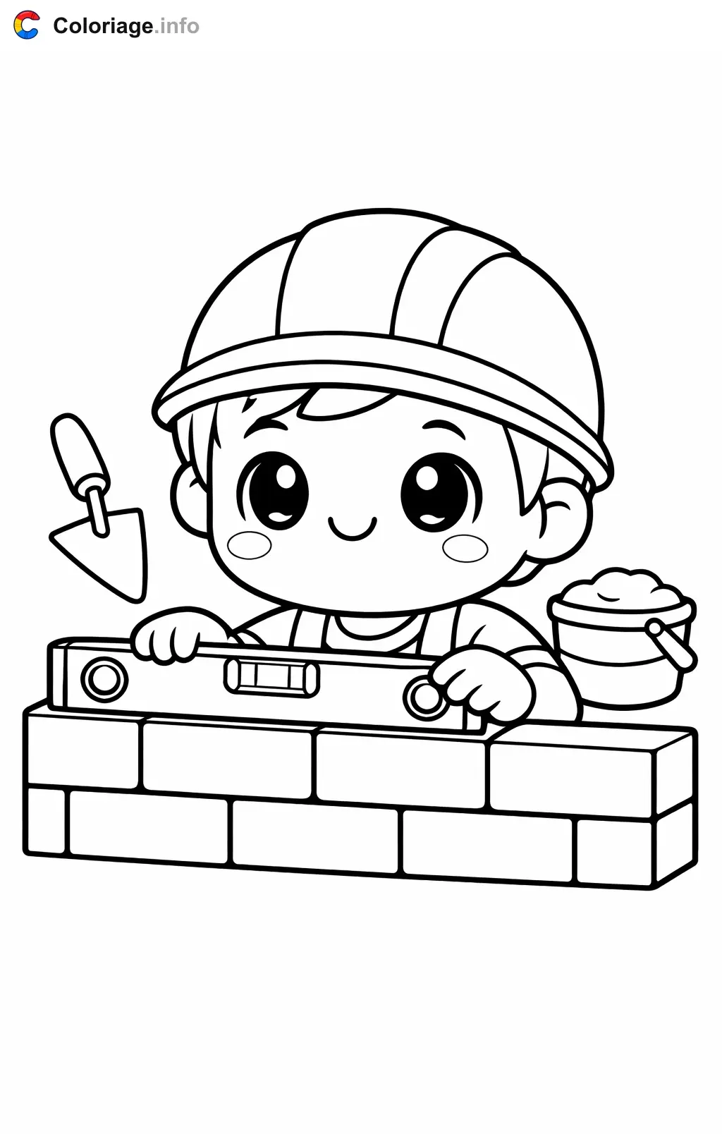 Coloriage Maçon qui vérifie le niveau - Maçon à imprimer