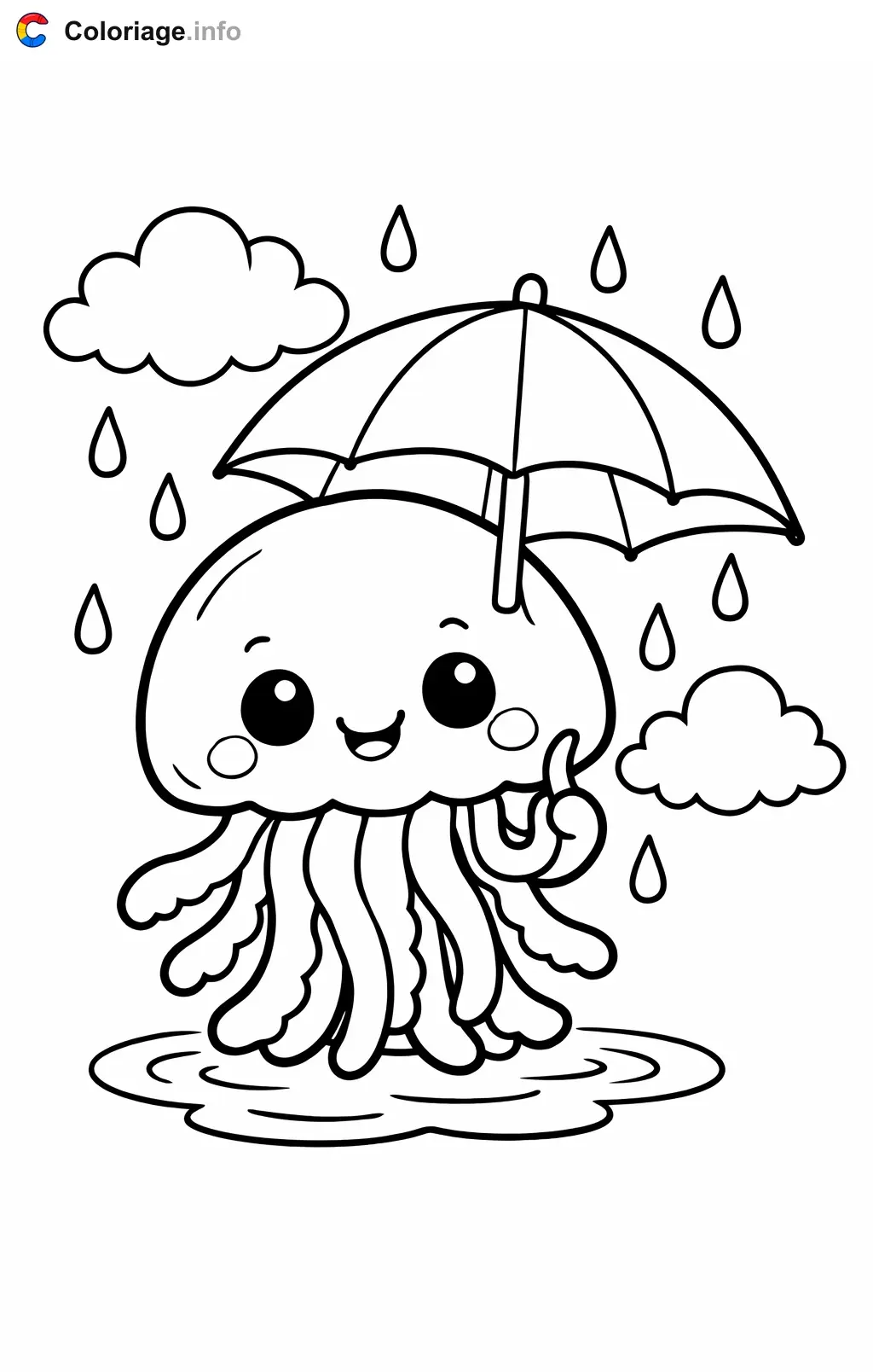 Coloriage Méduse avec un parapluie - Méduse à imprimer