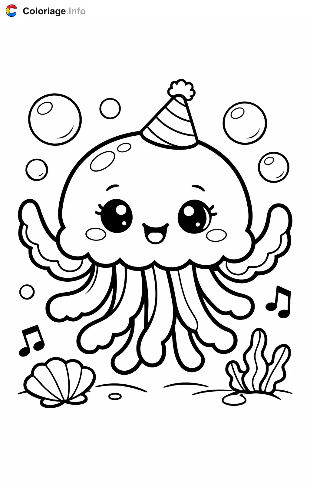 Coloriage Méduse qui danse a la fete - Méduse à imprimer