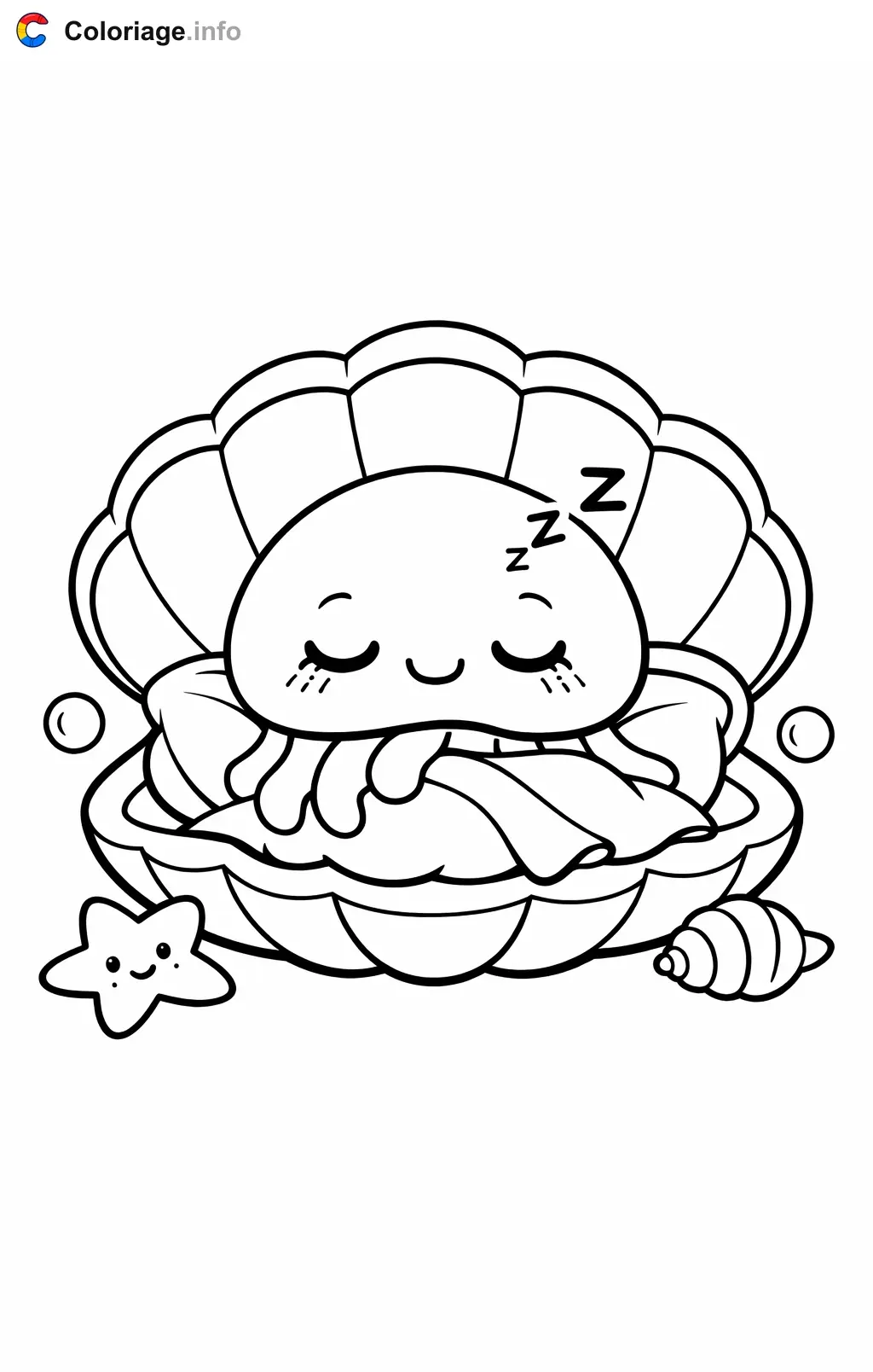 Coloriage Méduse qui dort dans un coquillage - Méduse à imprimer