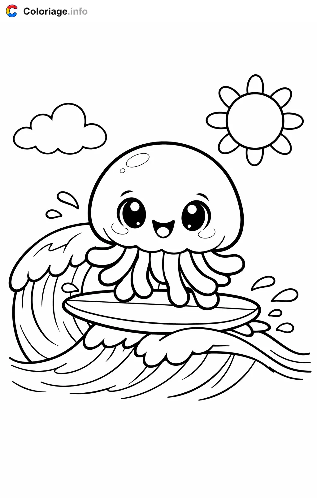 Coloriage Méduse qui fait du surf - Méduse à imprimer