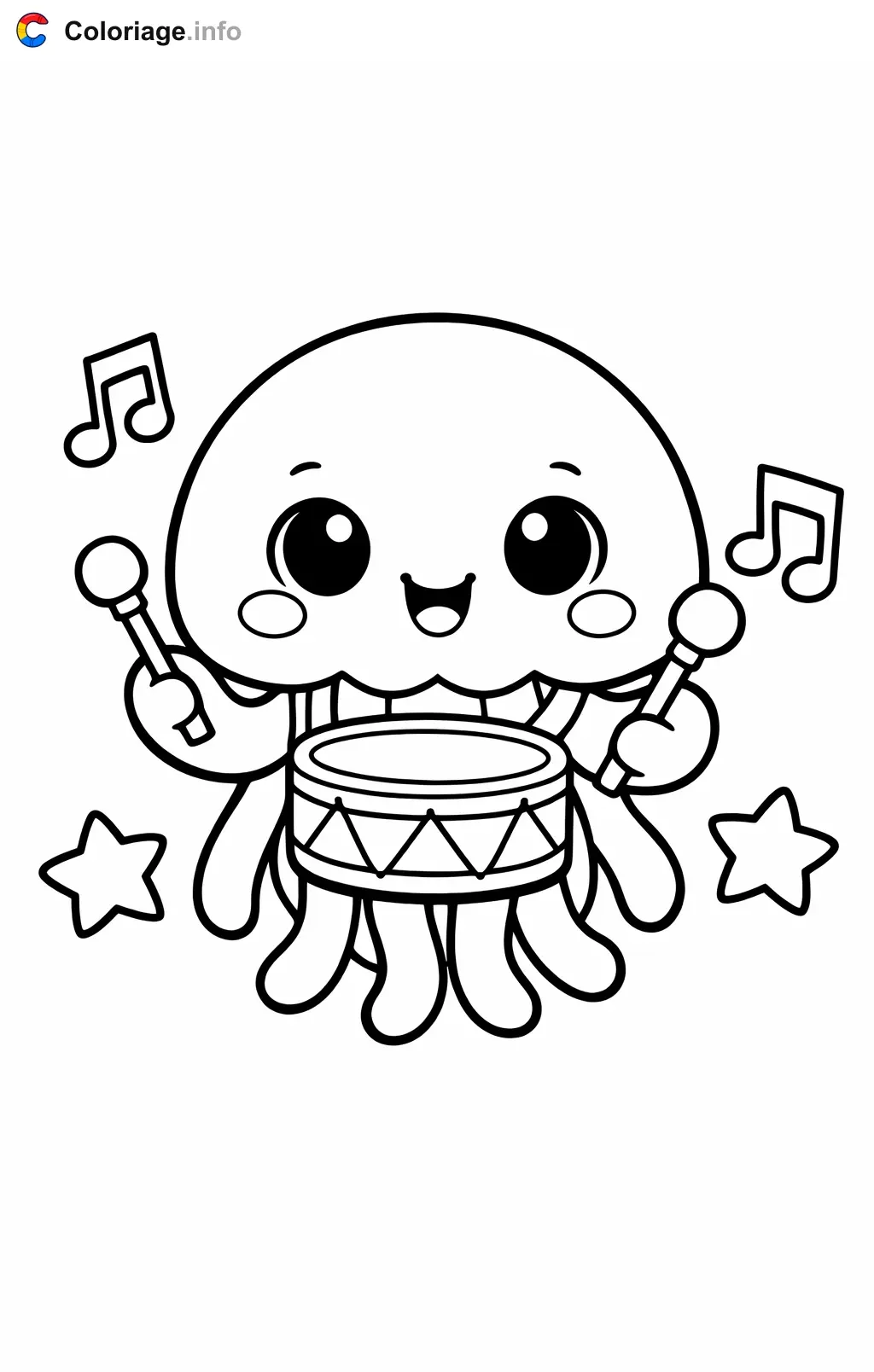 Coloriage Méduse qui joue de la musique - Méduse à imprimer
