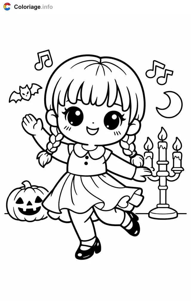 Desenho de Quarta-Feira Addams dançando no baile para colorir