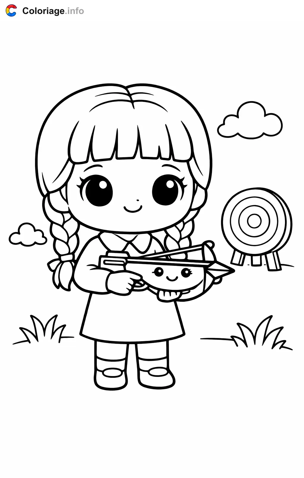 Coloriage Mercredi Addams qui tire à l'arbalète - Mercredi Addams à imprimer
