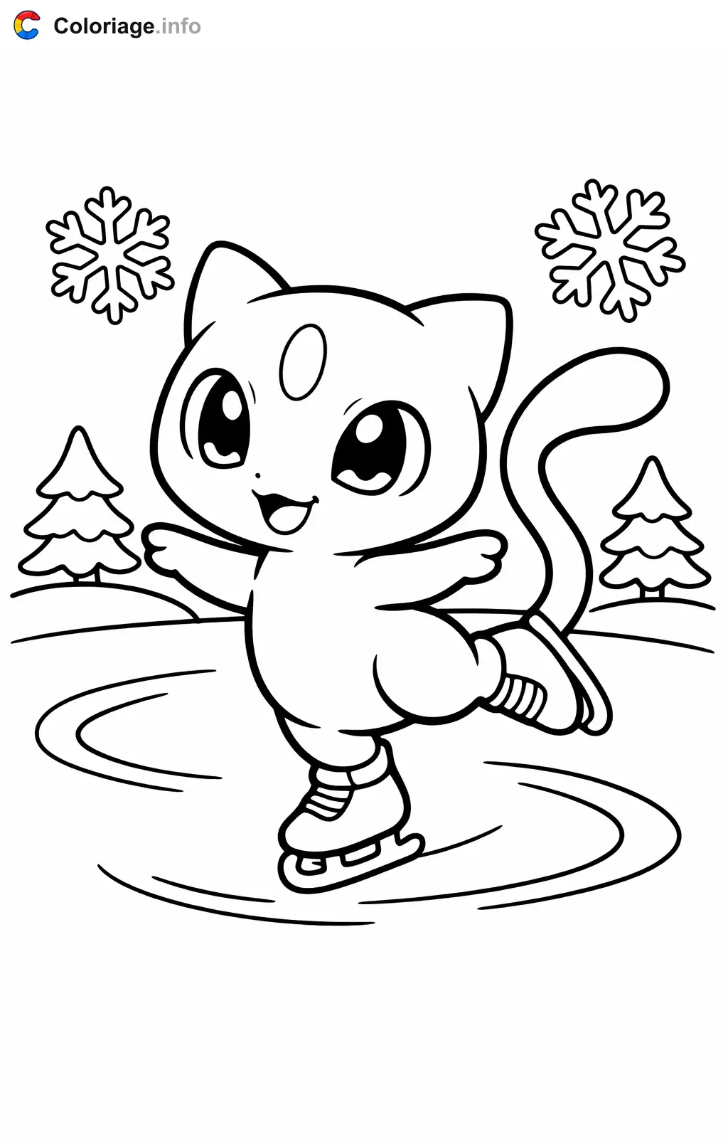 Coloriage Mewtwo qui fait du patin à glace - Mewtwo à imprimer