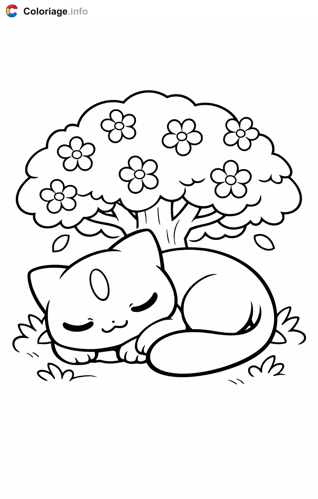 Coloriage Mewtwo qui fait la sieste sous un arbre - Mewtwo à imprimer
