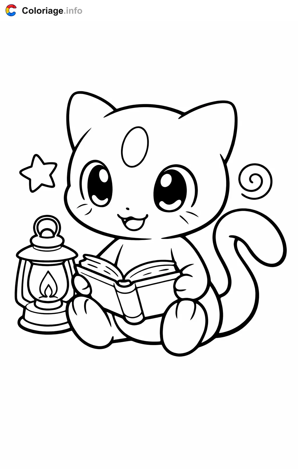 Coloriage Mewtwo qui lit un livre magique - Mewtwo à imprimer