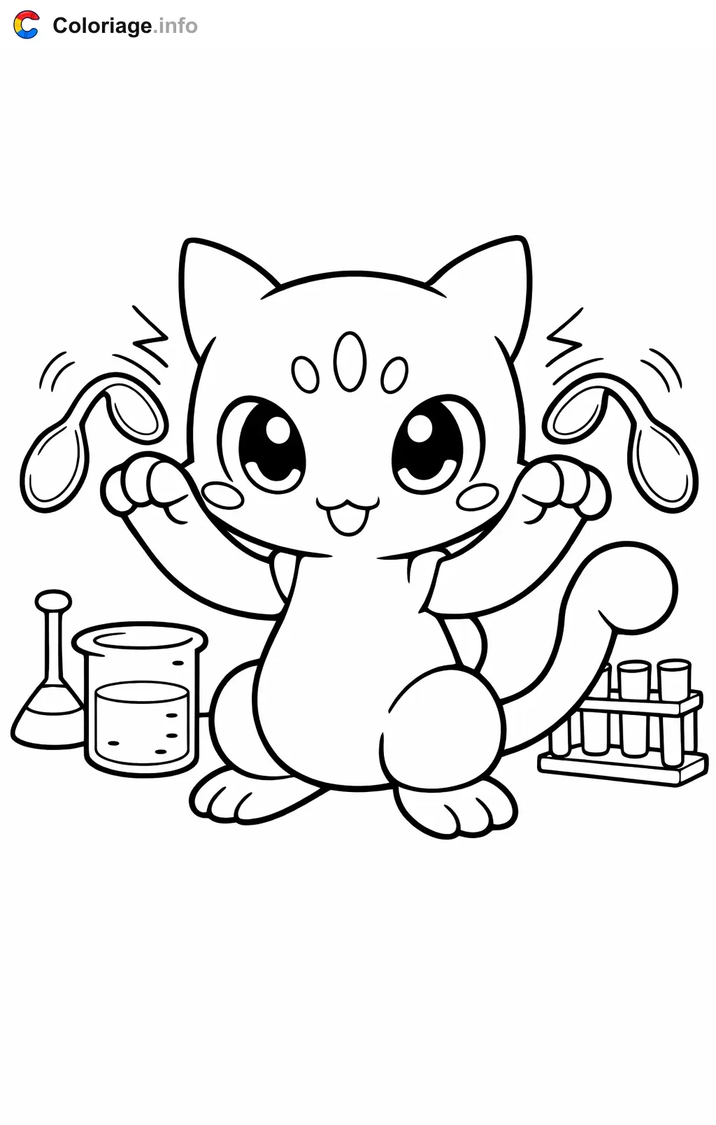 Coloriage Mewtwo qui tord des cuillères par télékinésie - Mewtwo à imprimer
