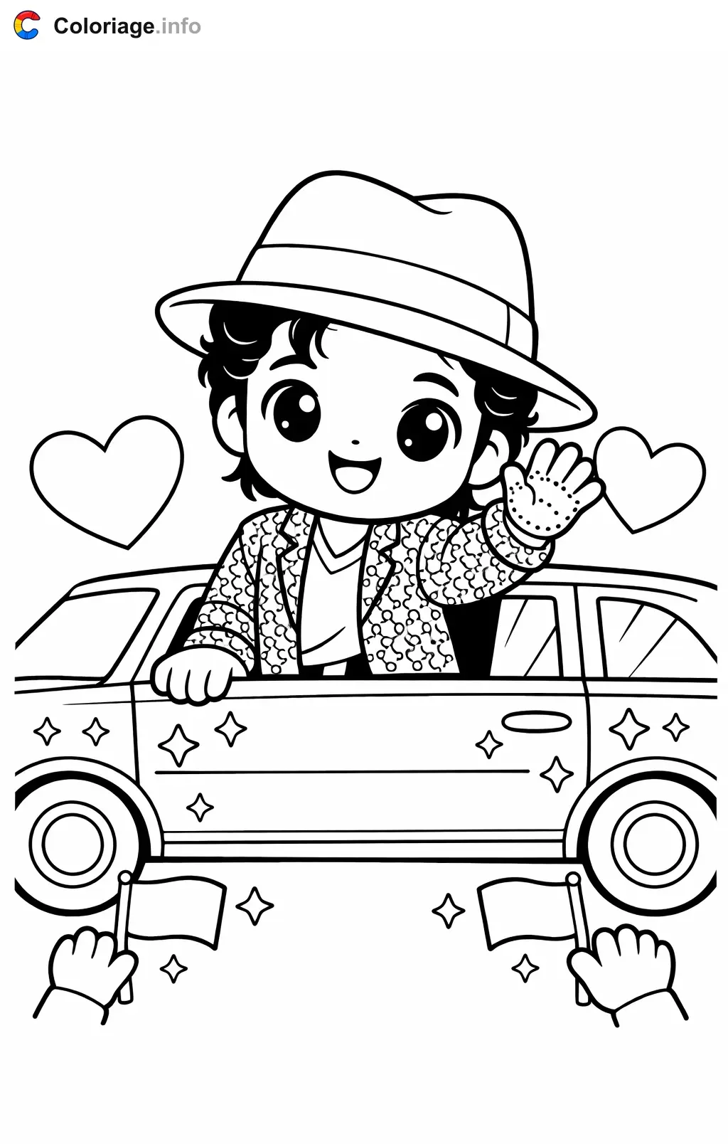 Coloriage Michael Jackson dans la limousine scintillante - Michael Jackson à imprimer