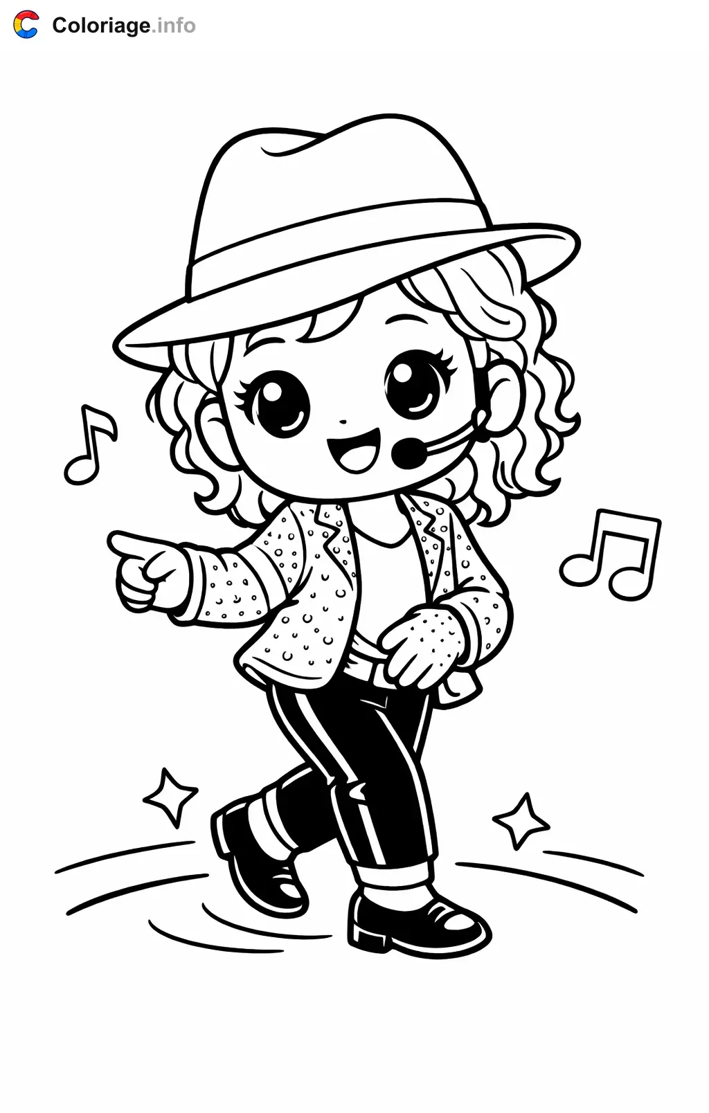 Coloriage Michael Jackson qui chante avec un casque micro - Michael Jackson à imprimer