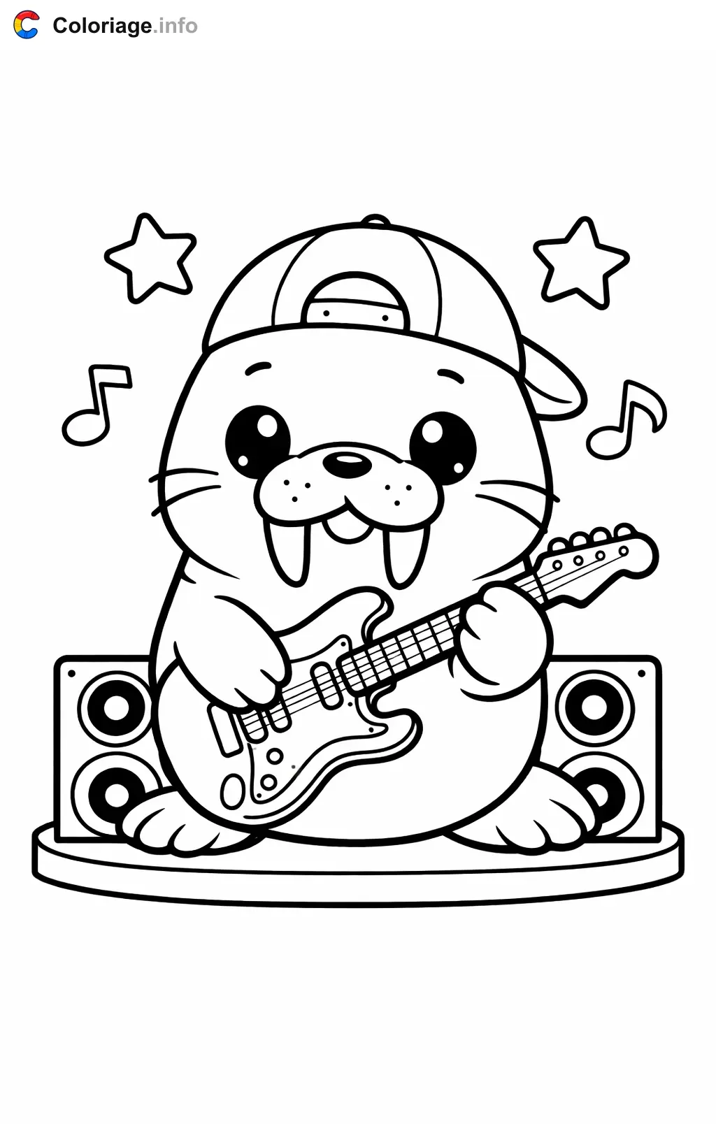 Coloriage Morse qui joue de la guitare - Morse à imprimer