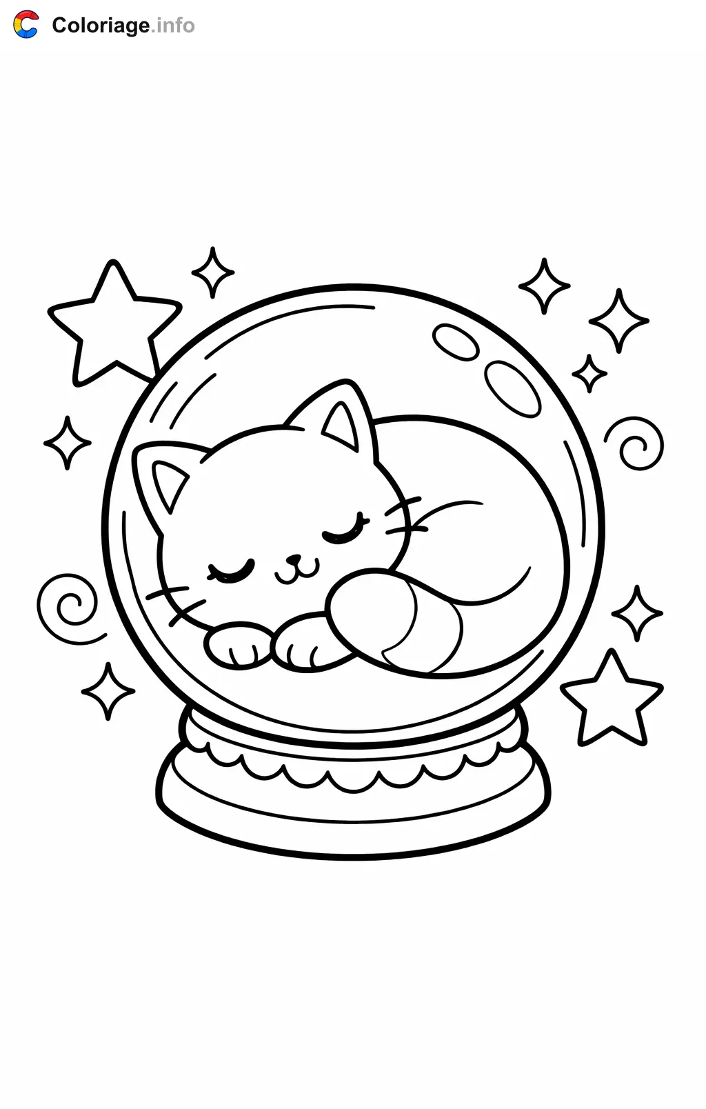 Disegno di Sfera di cristallo con gatto misterioso da stampare