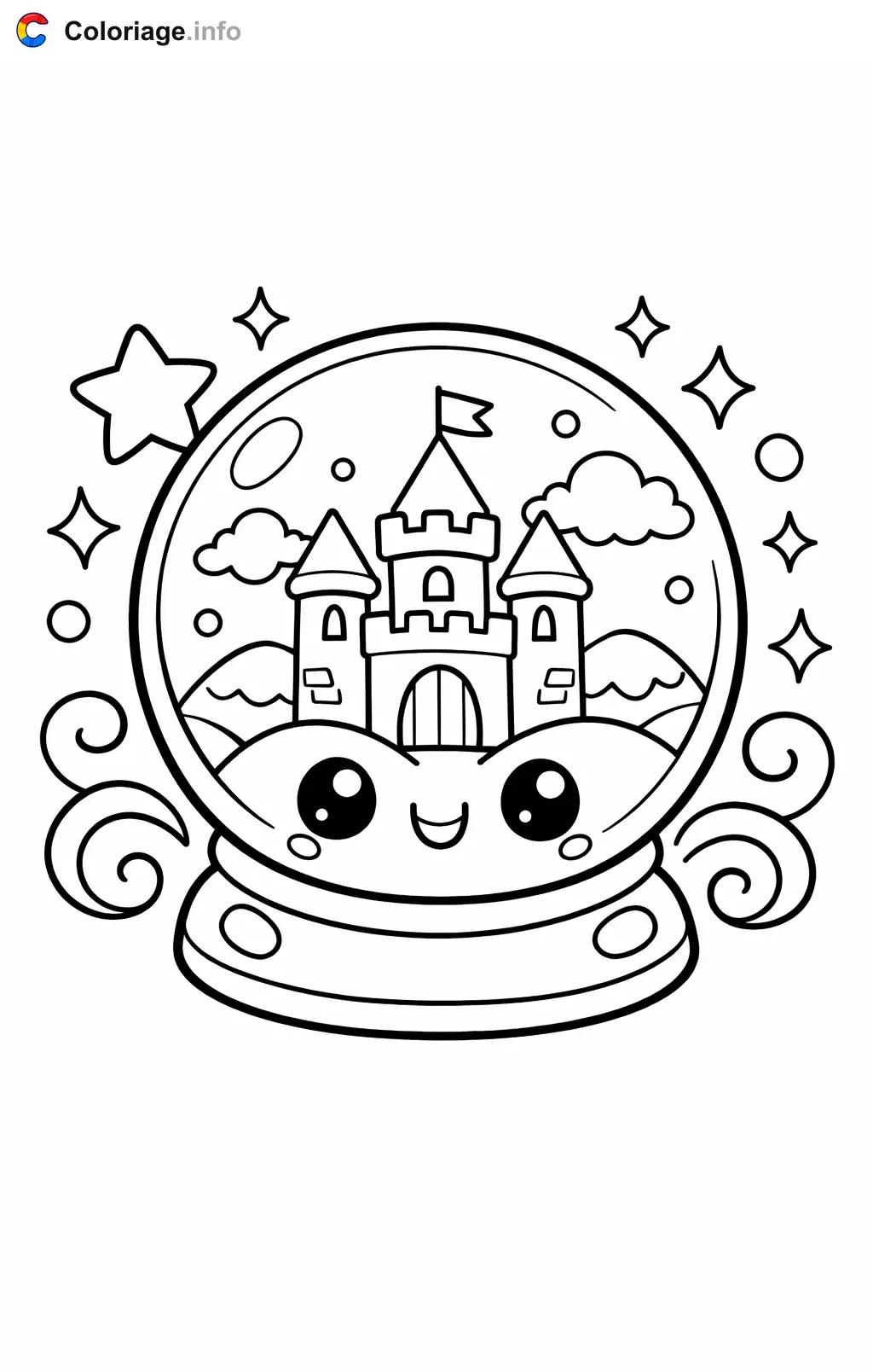 Disegno di Disegno misterioso della sfera di cristallo con un castello da stampare