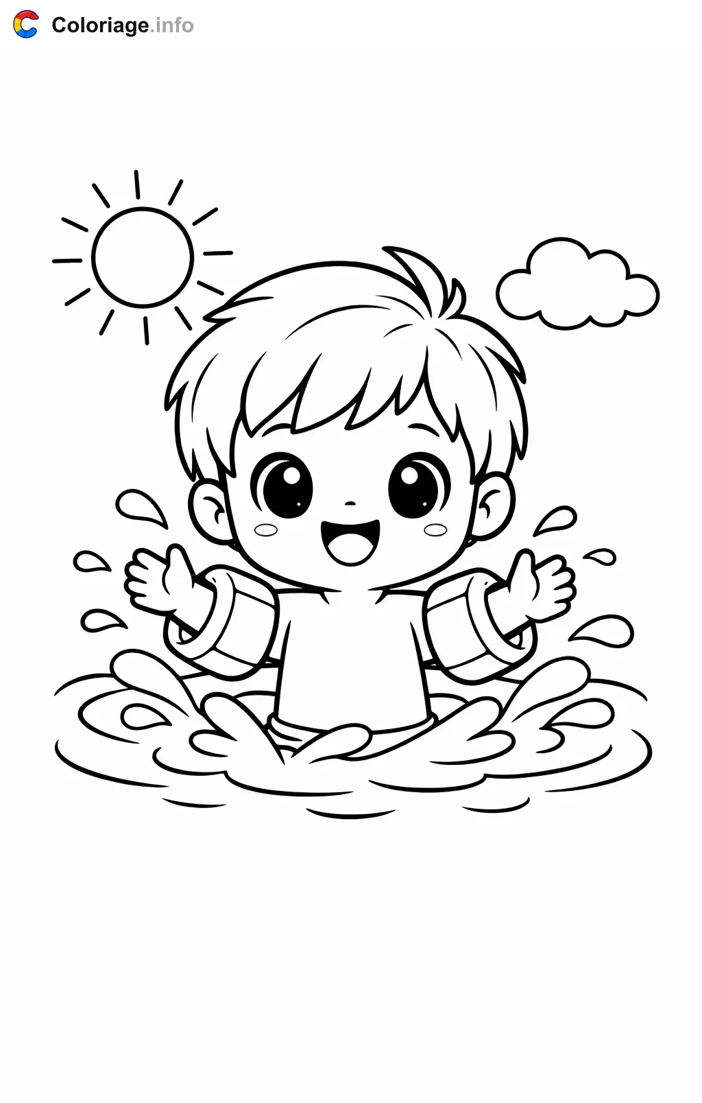 Coloriage Natation avec des brassards - Natation à imprimer
