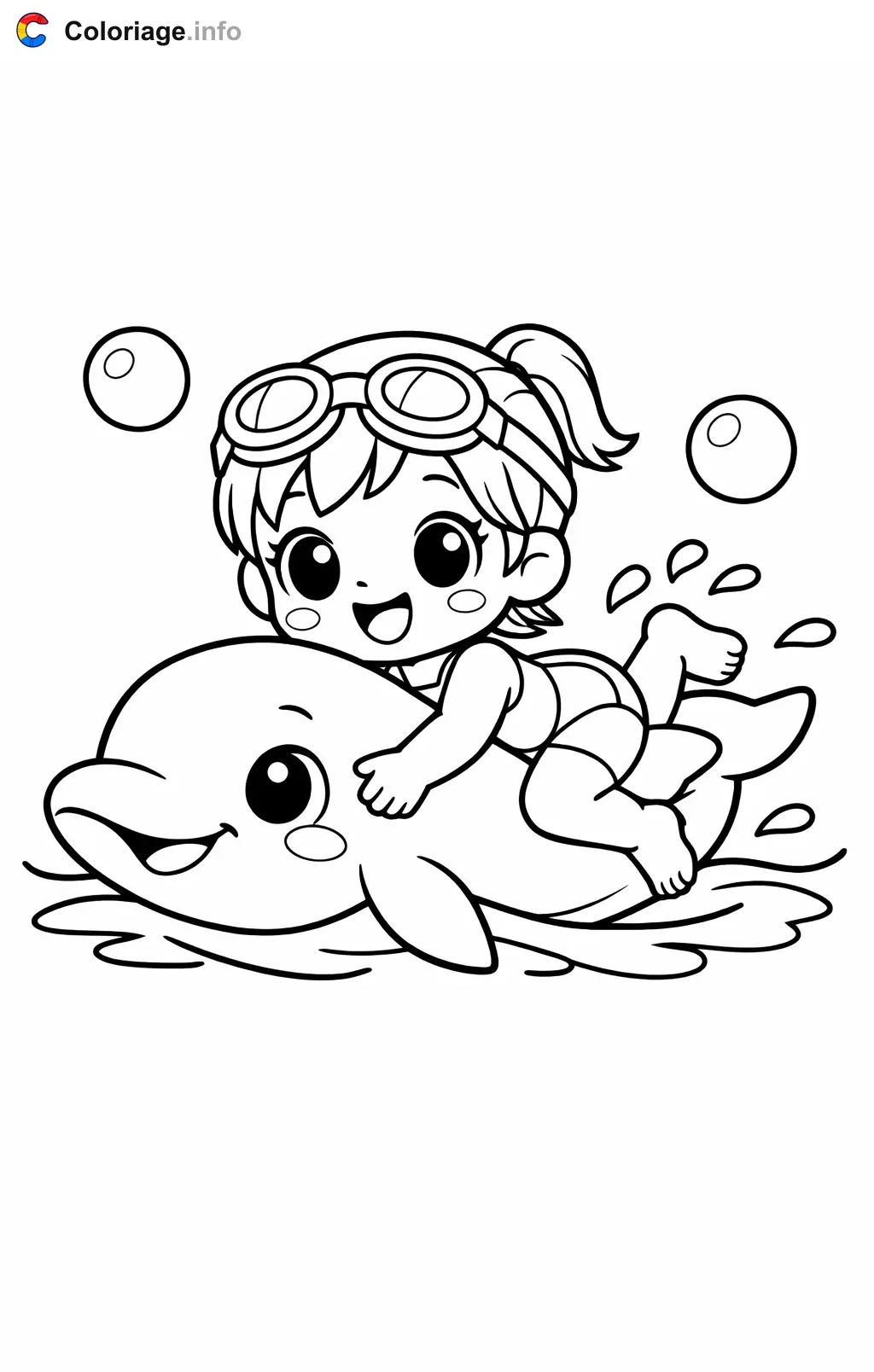 Coloriage Natation avec un dauphin - Natation à imprimer