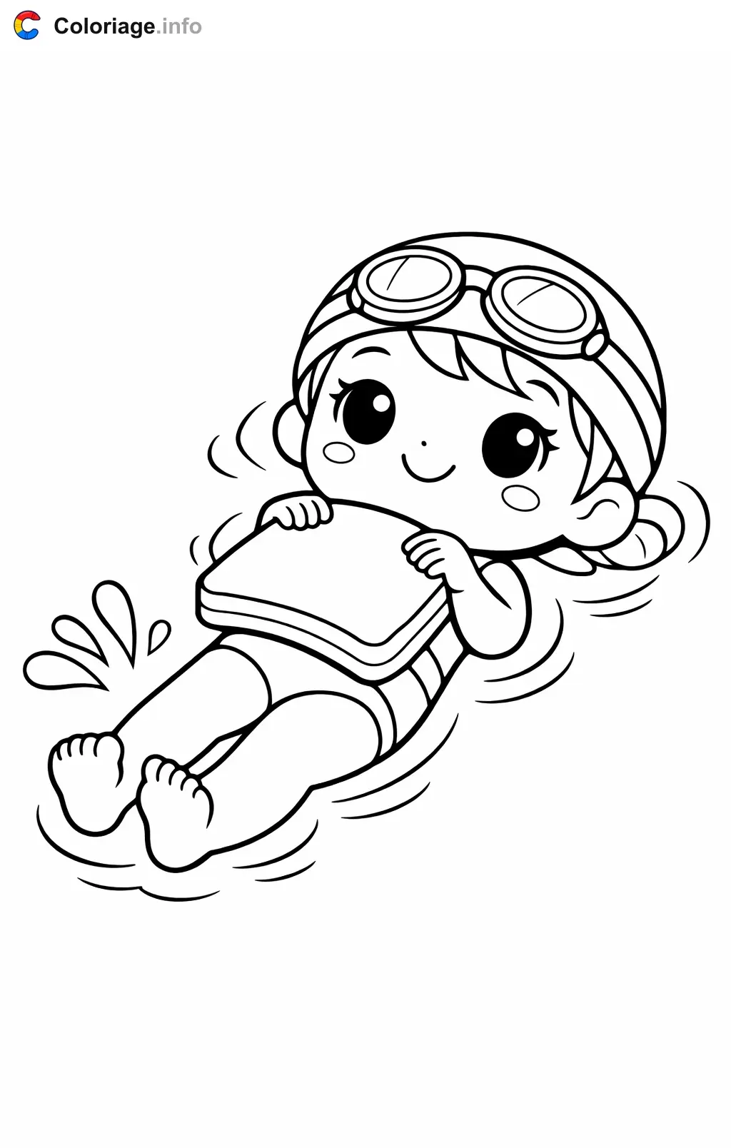 Coloriage Natation avec une planche - Natation à imprimer