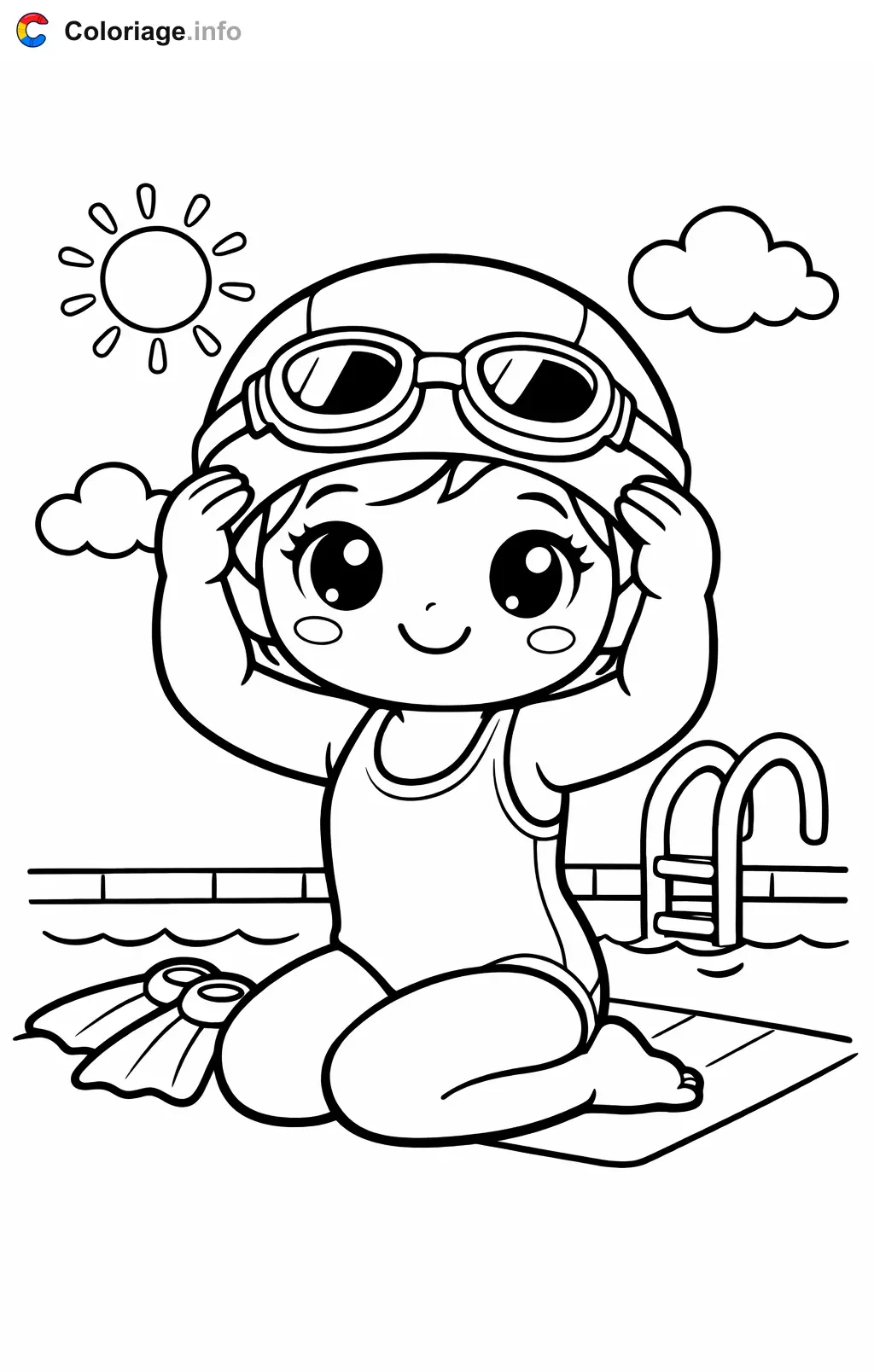 Coloriage Natation qui met son bonnet - Natation à imprimer