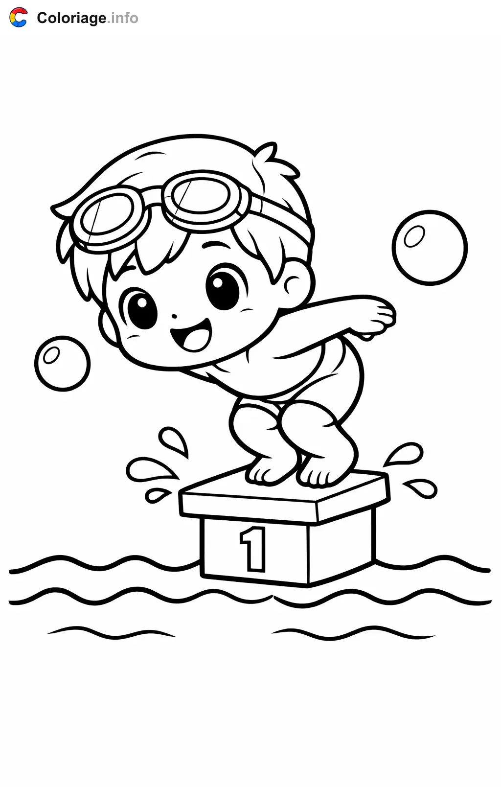 Coloriage Natation qui plonge du plot - Natation à imprimer