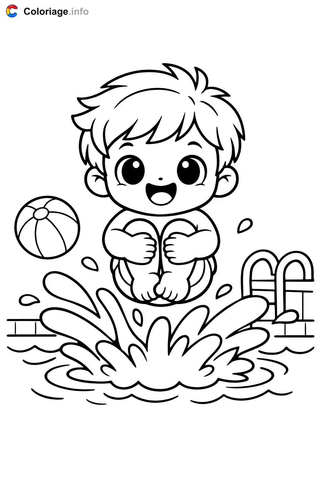 Coloriage Natation qui saute dans l'eau - Natation à imprimer