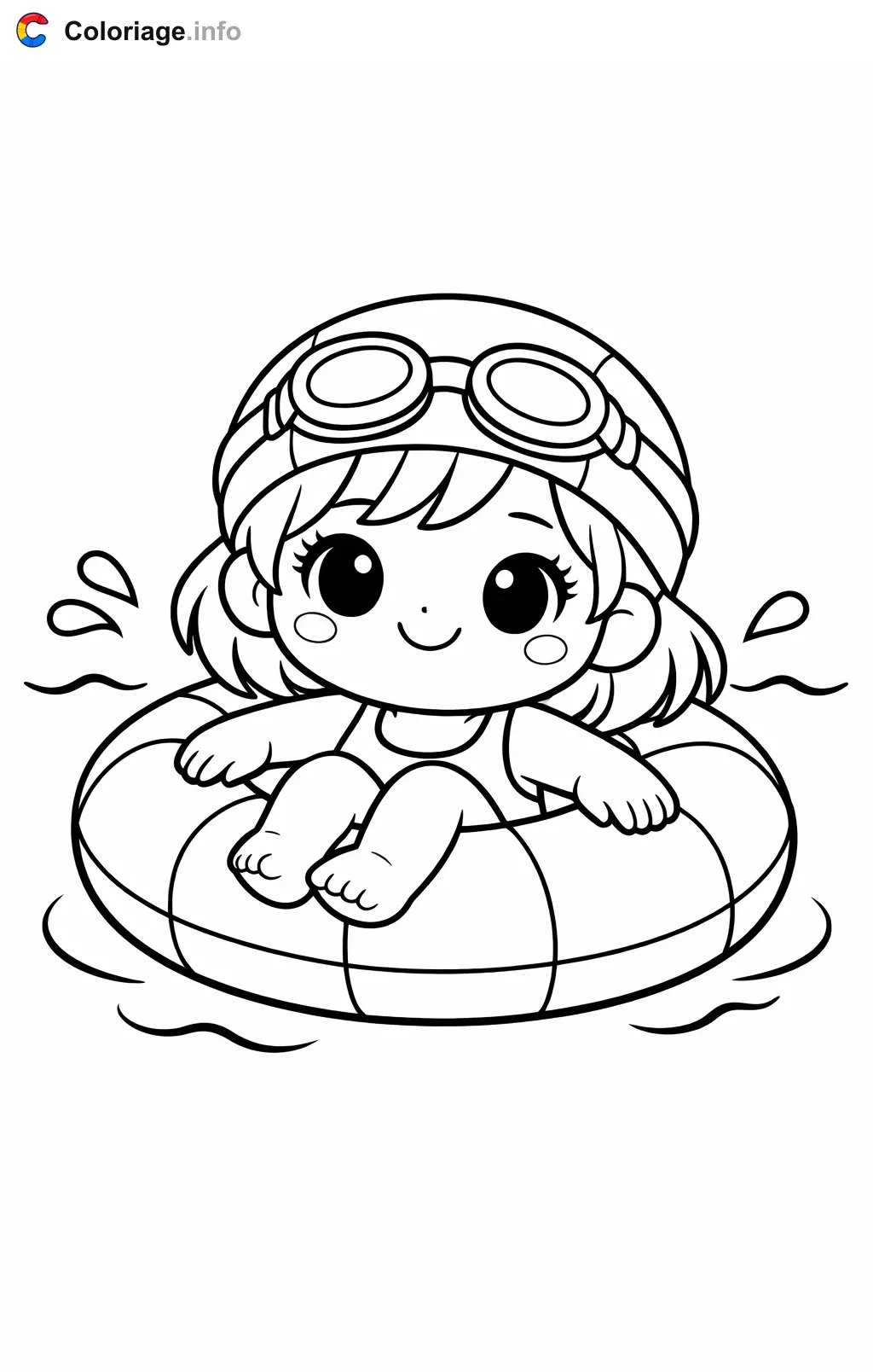 Coloriage Natation sur une bouée gonflable - Natation à imprimer