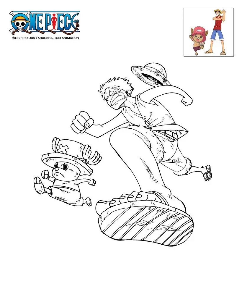Coloriage Onepiece Luffy Et Chopper En Plein Course - One piece à imprimer