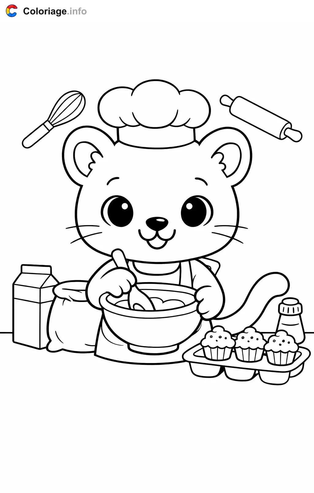 Coloriage Panthère qui fait des cupcakes - Panthère à imprimer