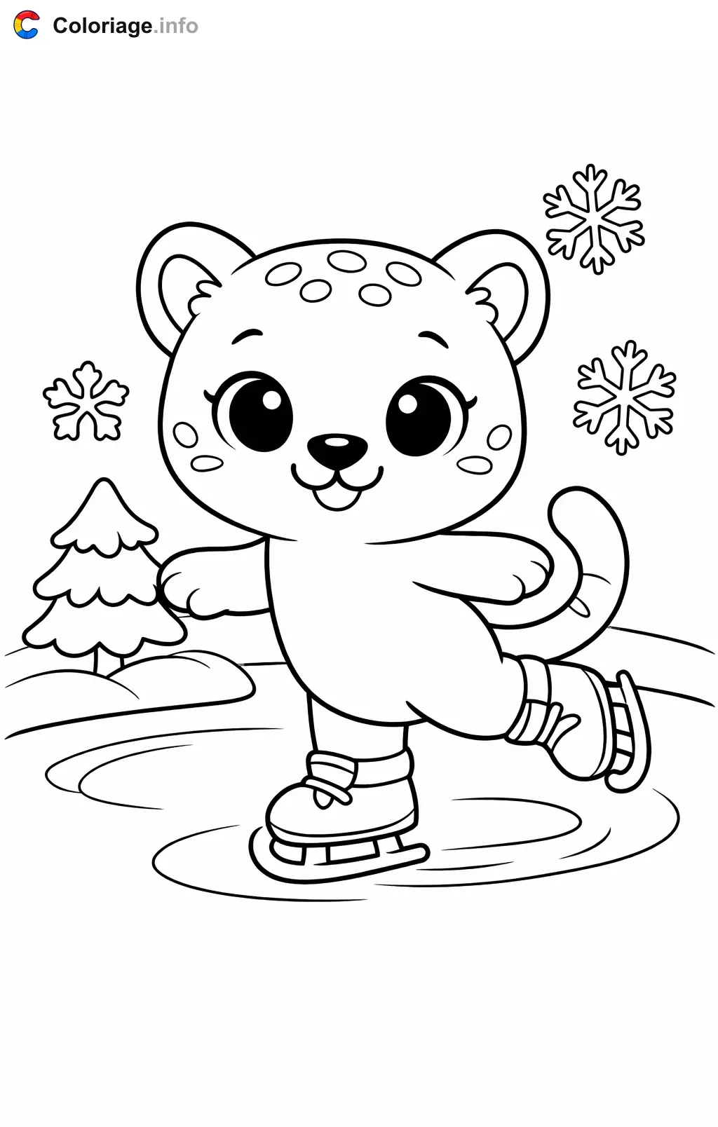 Coloriage Panthère qui fait du patin a glace - Panthère à imprimer