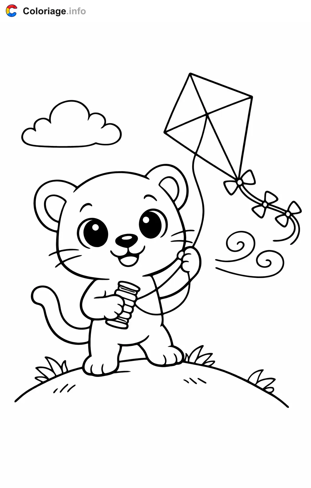 Coloriage Panthère qui fait voler un cerf-volant - Panthère à imprimer