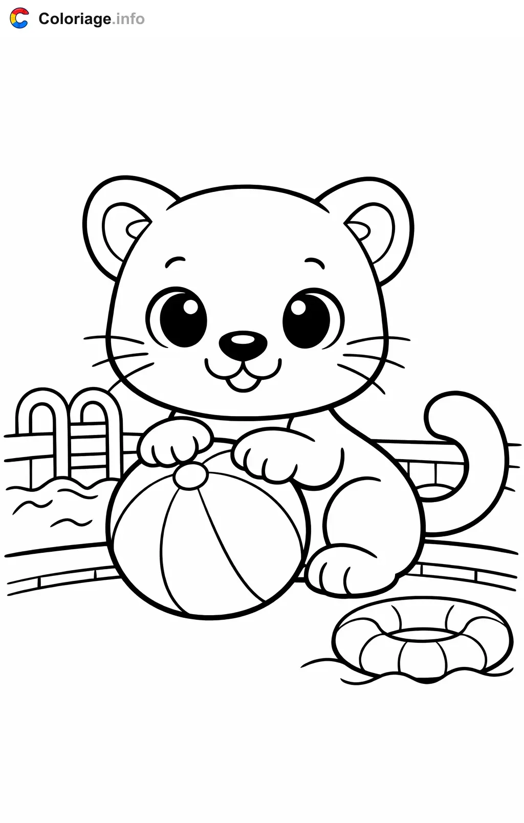 Coloriage Panthère qui joue au ballon a la piscine - Panthère à imprimer