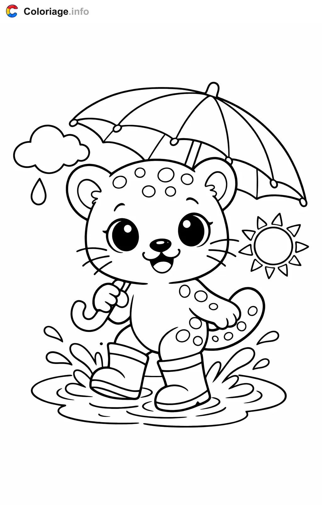 Coloriage Panthère qui saute dans les flaques - Panthère à imprimer