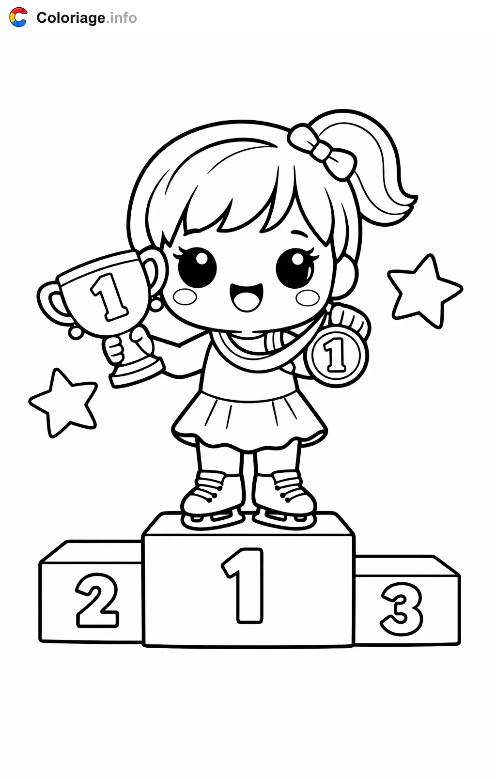 Coloriage Patinage championne avec sa médaille - Patinage à imprimer