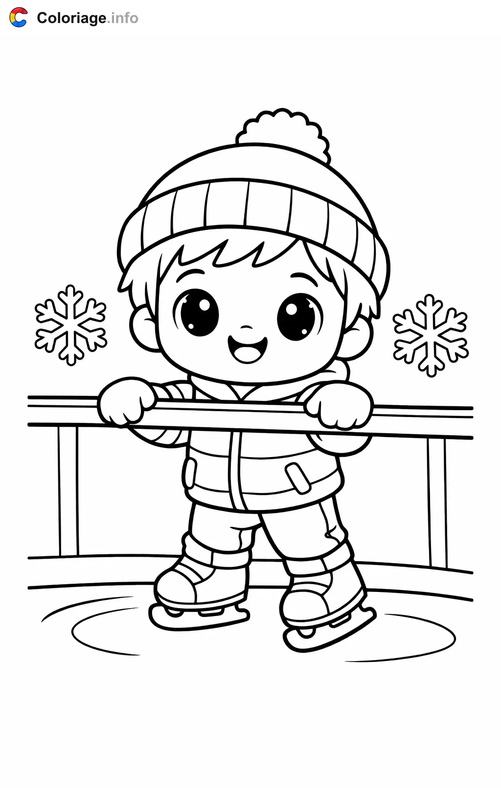 Coloriage Patinage débutant contre la balustrade - Patinage à imprimer