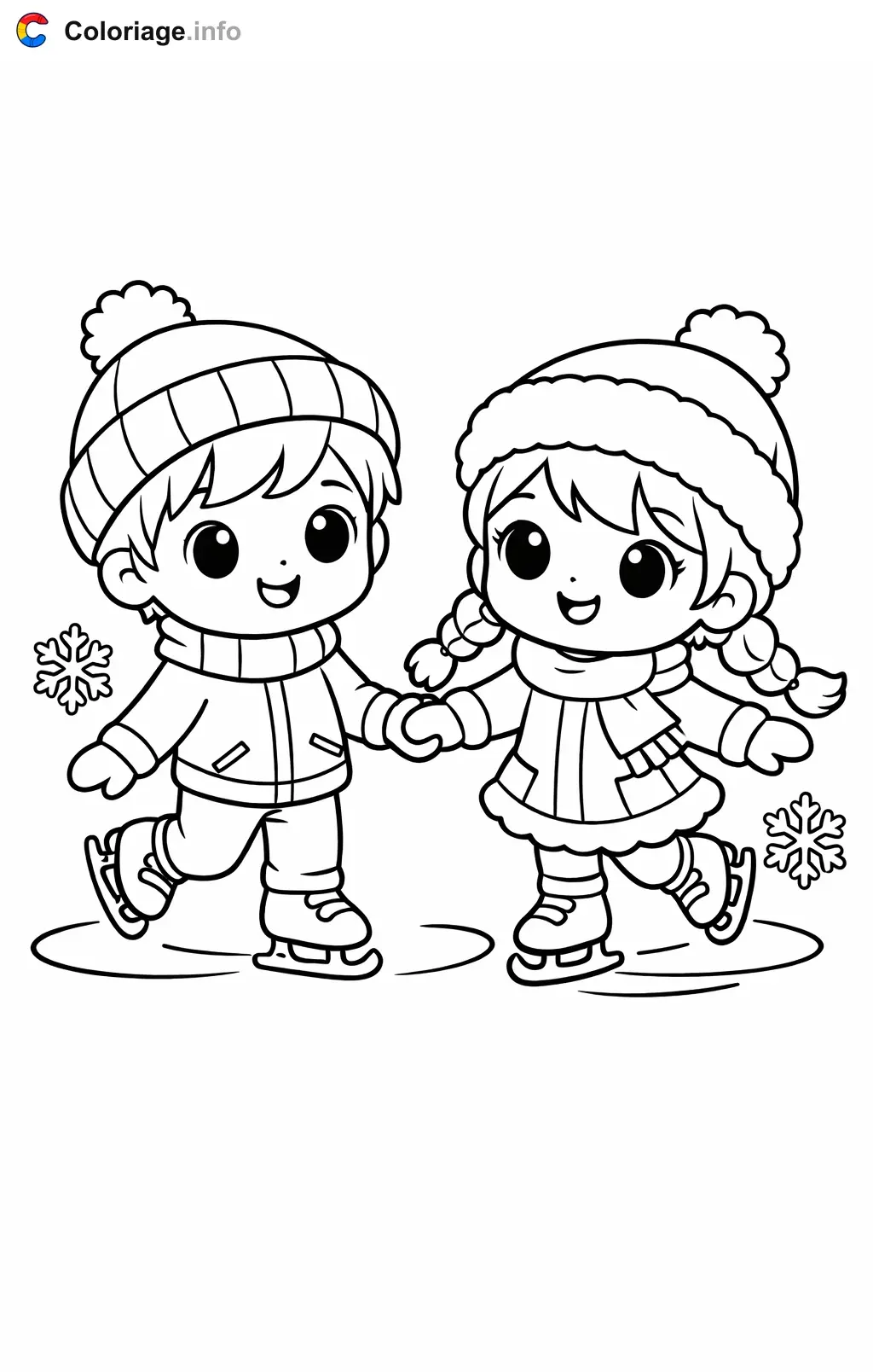 Coloriage Patinage en couple main dans la main - Patinage à imprimer