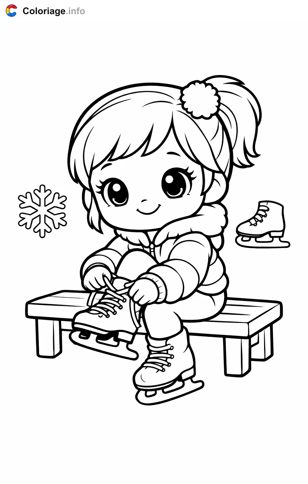 Coloriage Patinage qui lace ses patins - Patinage à imprimer
