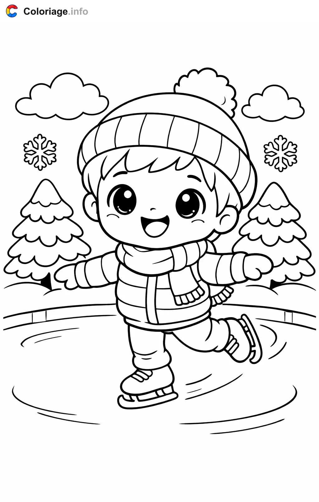 Coloriage Patinage sur un étang gelé - Patinage à imprimer