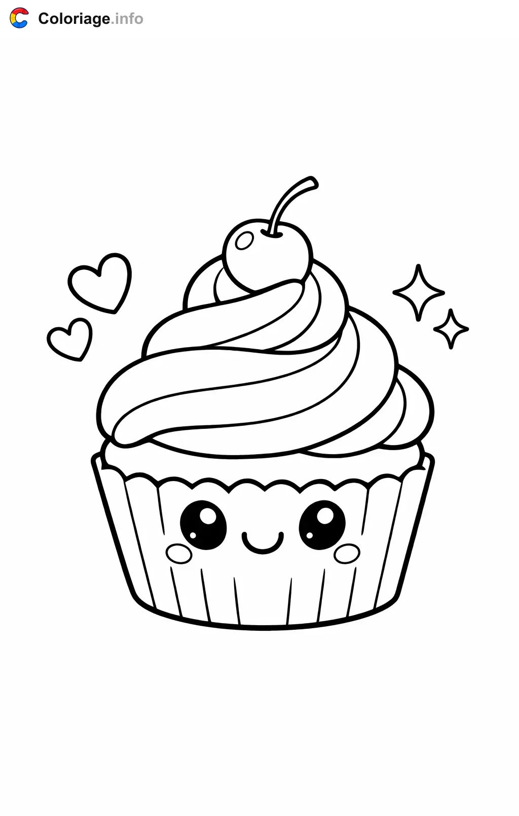Coloriage Pâtisserie cupcake à la cerise - Pâtisserie à imprimer