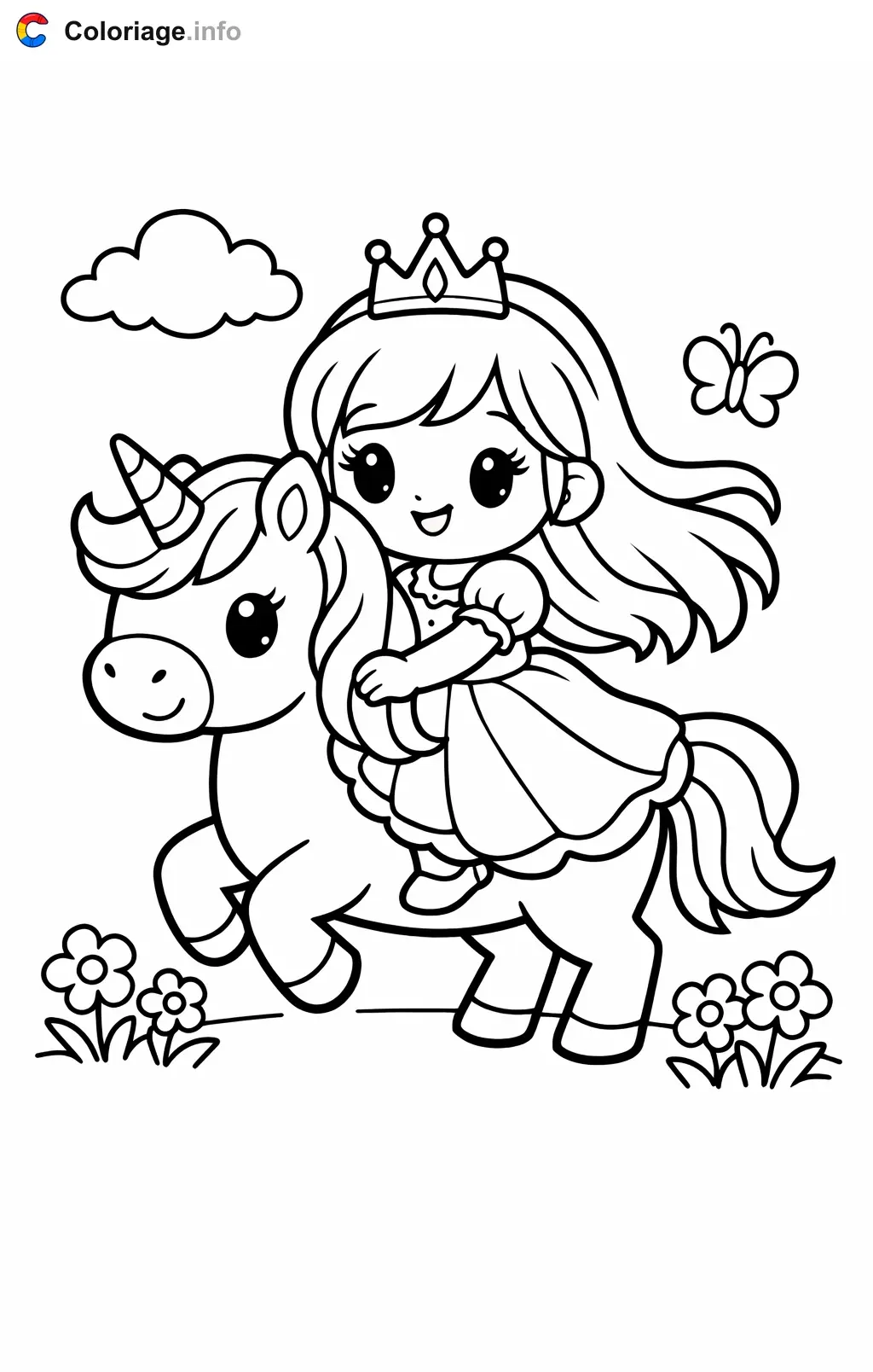 Coloriage Peach à dos de licorne - Peach à imprimer