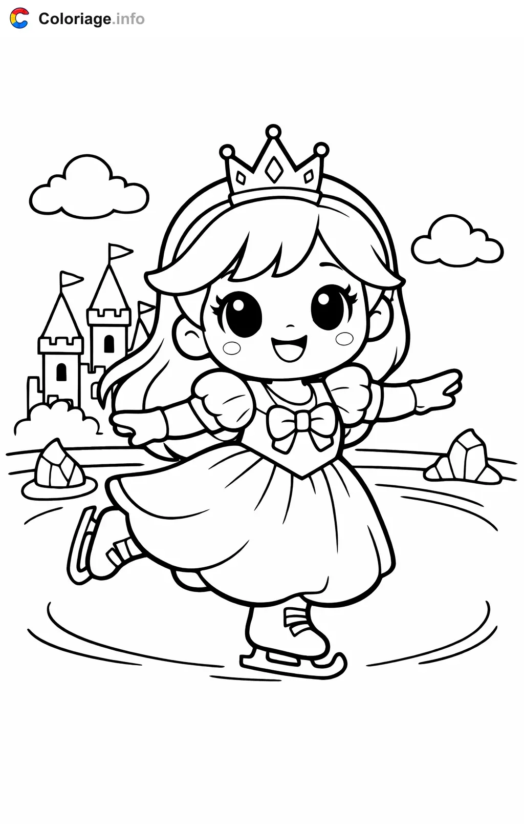 Coloriage Peach qui fait du patin à glace - Peach à imprimer