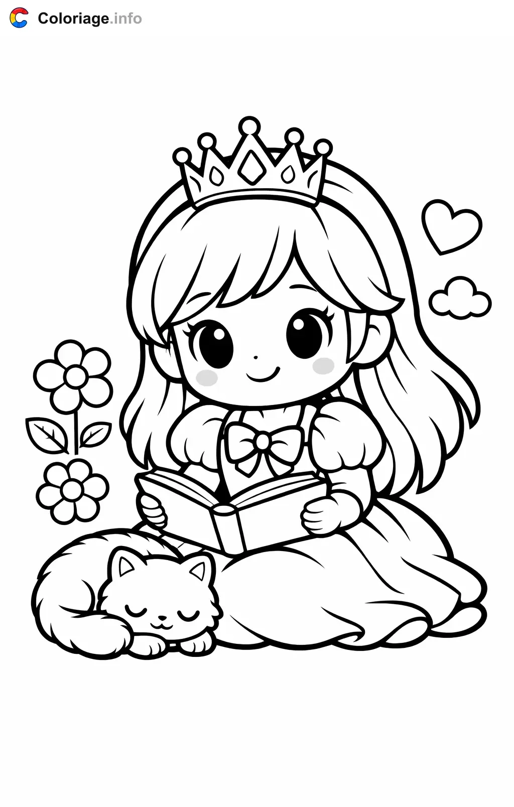 Coloriage Peach qui lit un livre - Peach à imprimer