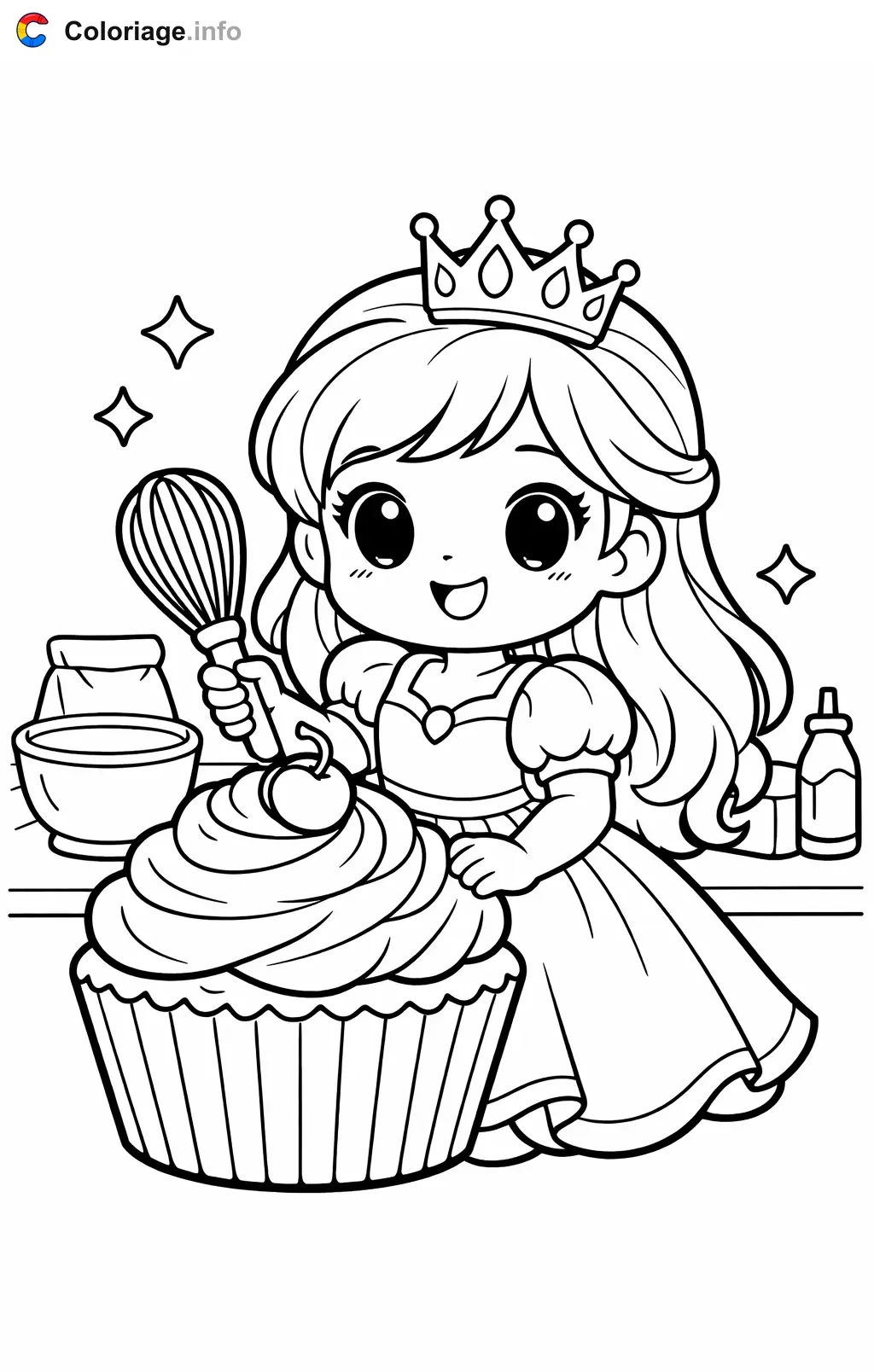 Coloriage Peach qui prépare un cupcake - Peach à imprimer