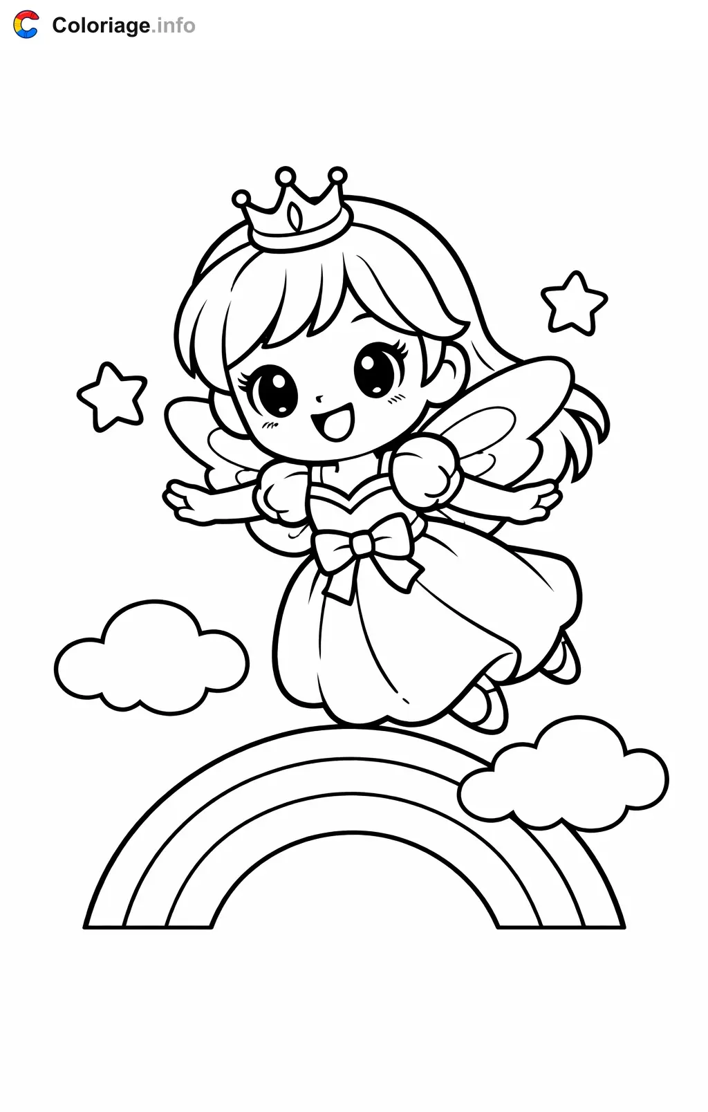 Coloriage Peach qui vole au-dessus de l'arc-en-ciel - Peach à imprimer
