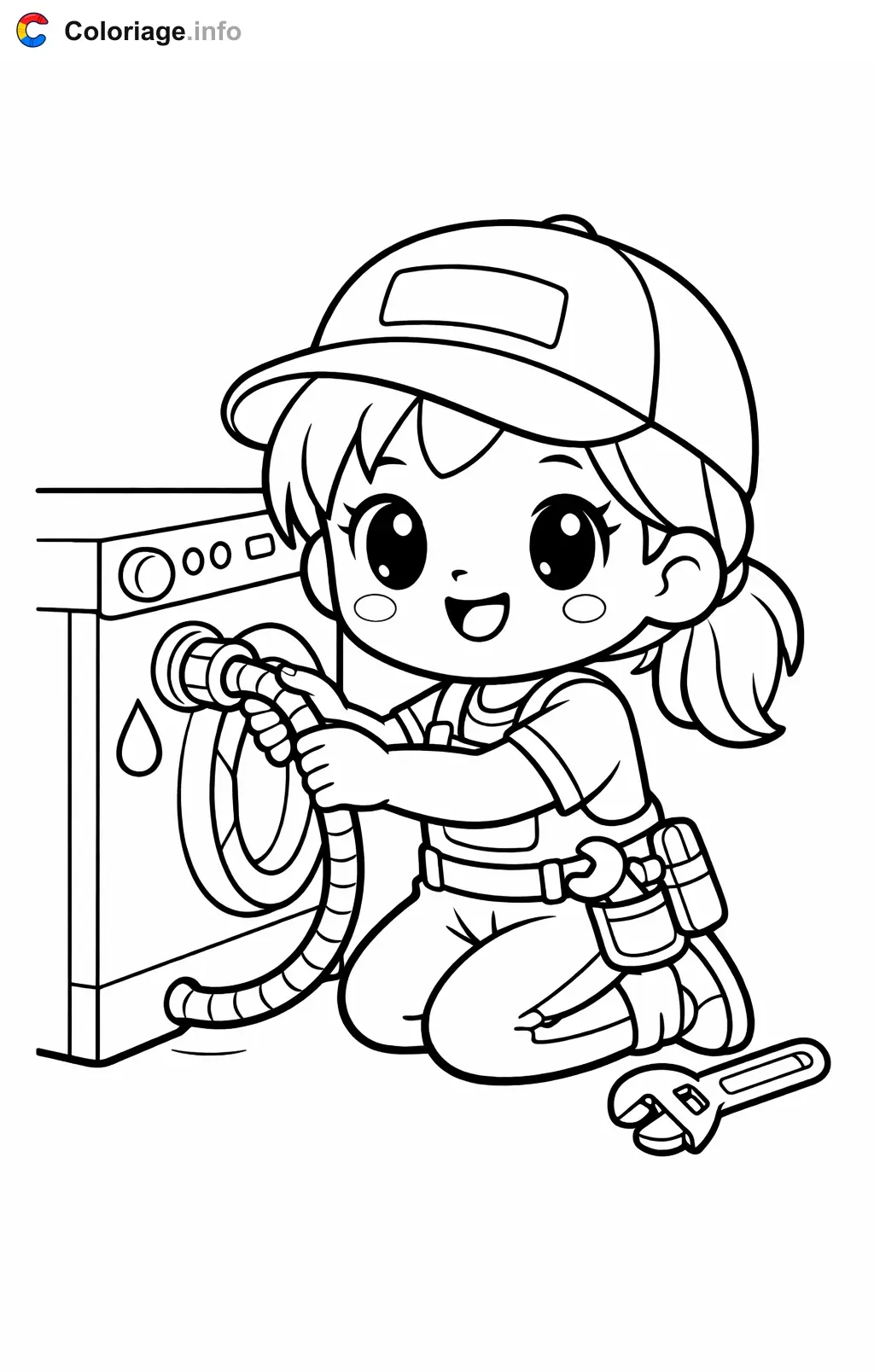 Coloriage Plombier branche la machine à laver - Plombier à imprimer