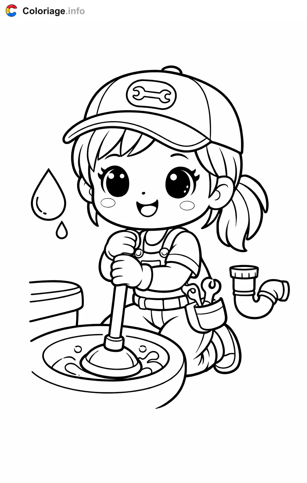 Coloriage Plombier débouche le lavabo - Plombier à imprimer