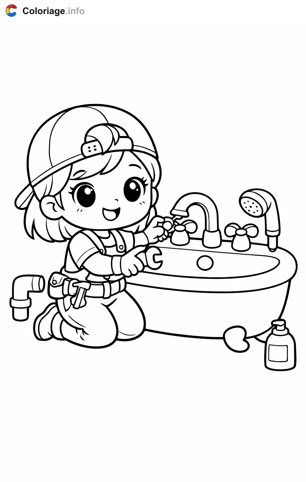 Coloriage Plombier installe une baignoire - Plombier à imprimer