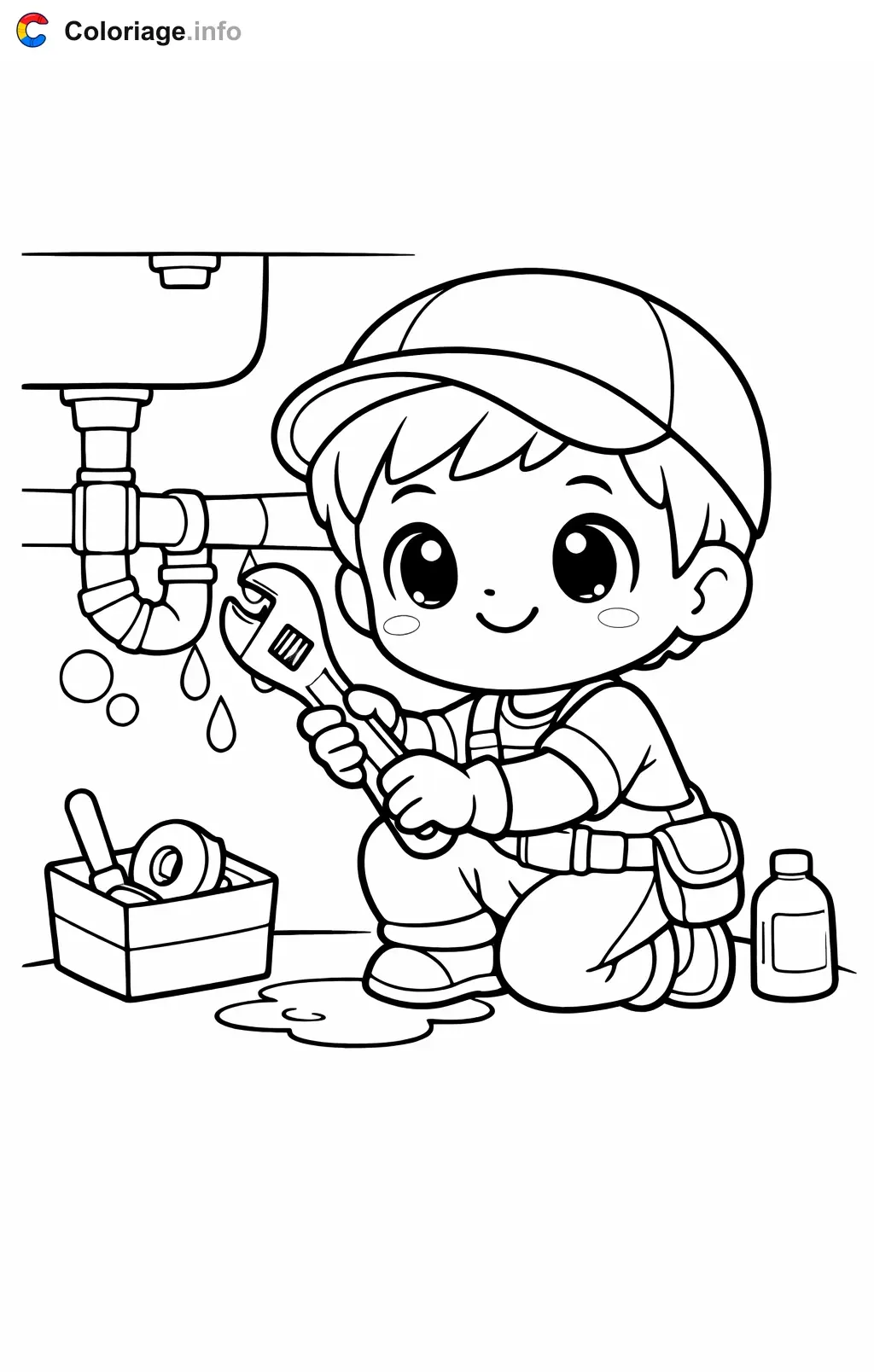 Coloriage Plombier répare l'évier de la cuisine - Plombier à imprimer