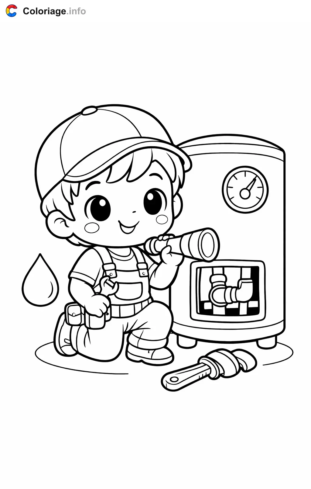 Coloriage Plombier vérifie le chauffe-eau - Plombier à imprimer